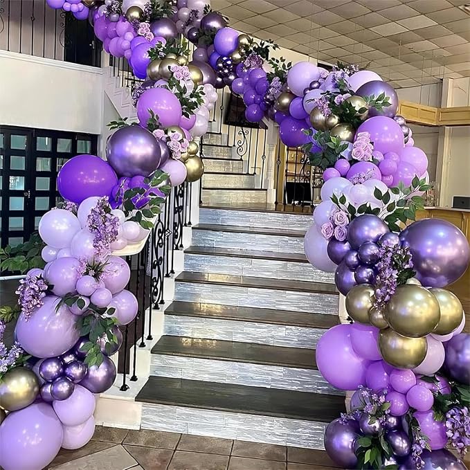 Purple Balloon Arch Kit, ADOINBY 153Pcs Different Sizes inch Lavender Metallic - Image 6
