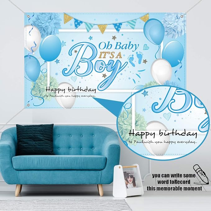 Blulu Baby Shower Backdrop It's a Boy Banner 6 x 3.6 ft Large Blue Durable - Image 6