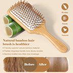 Hair Brush-Natural Wooden Bamboo Brush and Detangle Tail Comb, Paddle Hairbrush for Women Men and Kids Make Thin Long Curly Hair Health and Massage Scalp