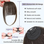 Wispy Bangs Hair Clip, 100% Human Hair Clip In Dark Brown Bangs for Women, Soft Layered Fake Bangs with Feathered Fringe, Easy Clip-On Design for Daily Wear & Halloween