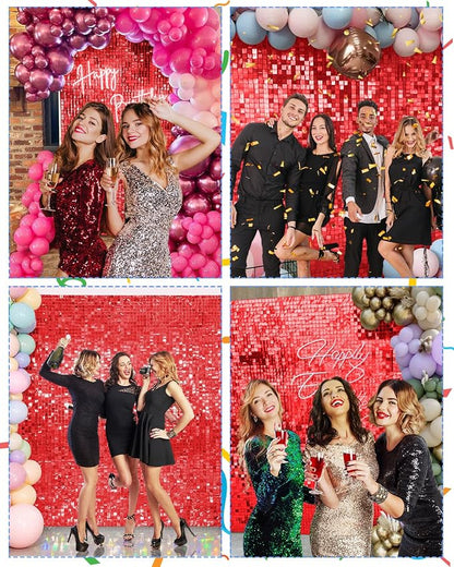 Red Shimmer Wall Backdrop, 24 Panels, 6x4 Ft Photo Backdrop | wedding backdrop - Image 3