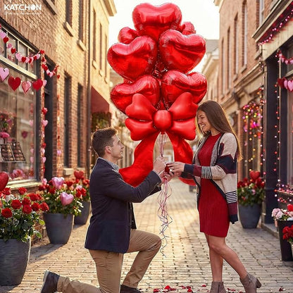 KatchOn Red Heart & Bow Foil Balloons Set, Heart Shaped Balloons Red Bow - Image 3