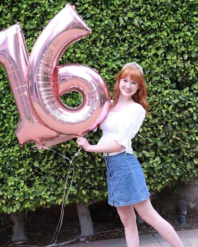 Rose Gold 16 Number Balloons, 40 Inch Giant Number 16 Balloons Foil Mylar - Image 5