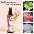 Seven Minerals Rice Water Spray for Hair Growth - Fermented with Rose Water Aloe Vera & MSM - Vegan, Non-Greasy, Light, 4 fl oz