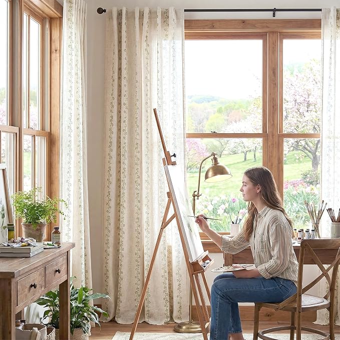 Cathy Linen Floral Curtains for Living Room Privacy Curtains Set of 2 for - Image 6