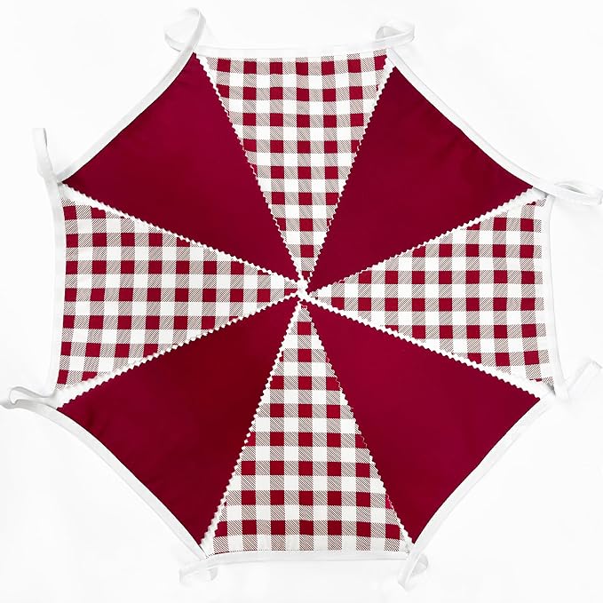 32Ft Burgundy Party Decorations Burgundy Gingham Plaid Checkered Triangle Flag - Image 6