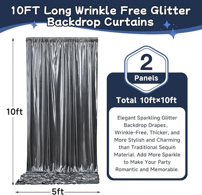 10ftx10ft Black Silver Glitter Sequin Backdrop Curtain - Image 5