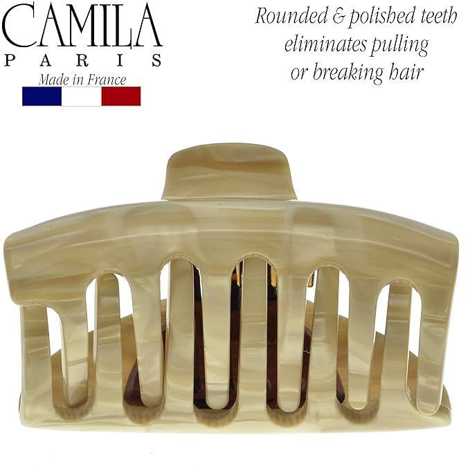 Camila Paris CP2125 French Hair Clip for Women for Long Curly Wavy Hair, Beige, Girls Hair Claw Clips Jaw Fashion Styling Hair Accessories for Women, Strong Hold No Slip Grip, Made in France