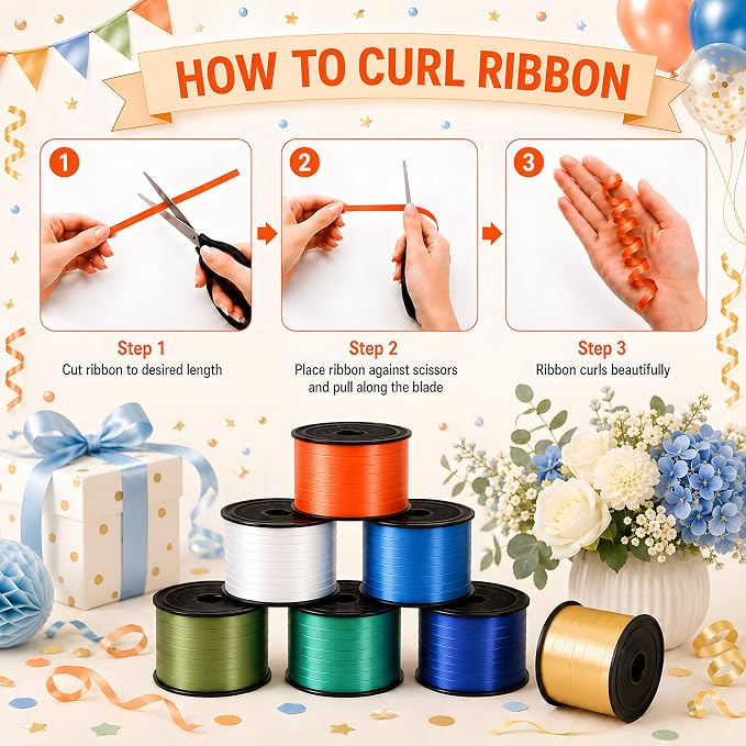 BEISHIDA 4 Pack 100 Yard Blue Orange Gold Curling Crimped Ribbon Balloon String - Image 3