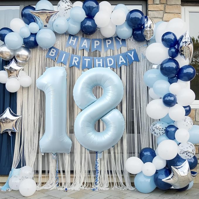 40 Inch 18 Balloon Number, Large Pastel Baby Matte Blue Foil Number 18 Balloons - Image 5