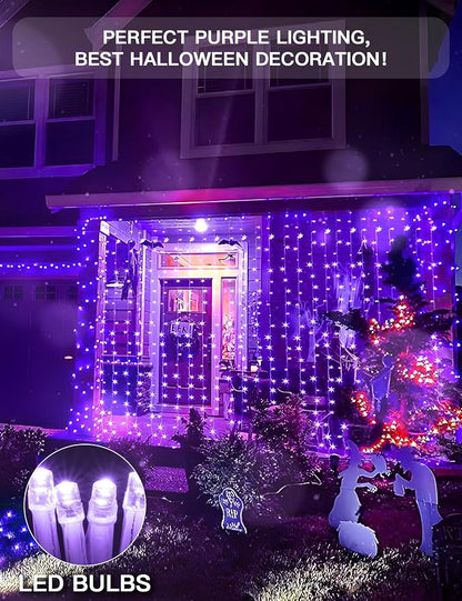 Purple Curtain Lights for Halloween, 200 LED Hanging String Lights - Image 6