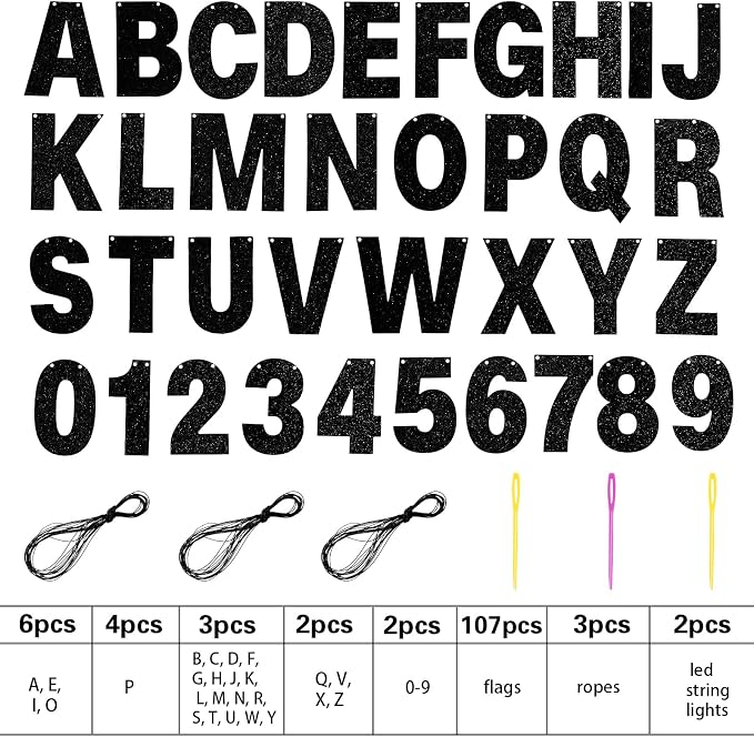 TaoBary 112 Pcs DIY Letter Kit Glitter Customizable Banner Letters Include 107 - Image 4