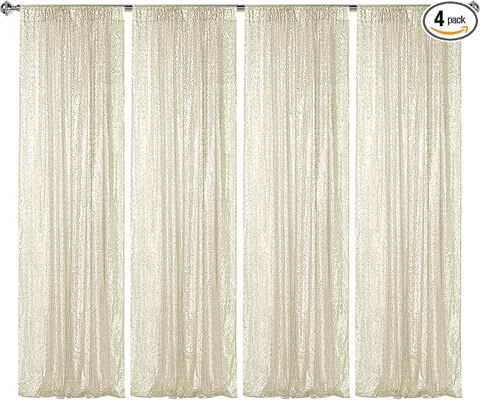 Sugargirl Champagne Sequin Backdrop Curtain 4 Panels 2FTx8FT Glitter Champagne by Sugargirl