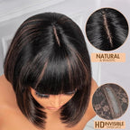 Bob Wig 100% Virgin Human Hair Wigs Glueless 2.5x1 Lace Closed F1B/30 Color Short Bob Human Hair With Bangs Ready To Go Straight bob wig human hair（10 Inch bob wig）