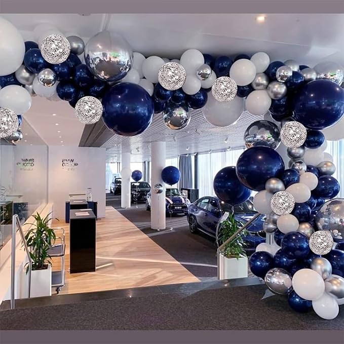 Navy Blue Silver Balloon Garland Kit, 131 Piece Assorted 5 10 12 18in Metallic by Depotner