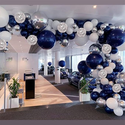 Navy Blue Silver Balloon Garland Kit, 131 Piece Assorted 5 10 12 18in Metallic by Depotner