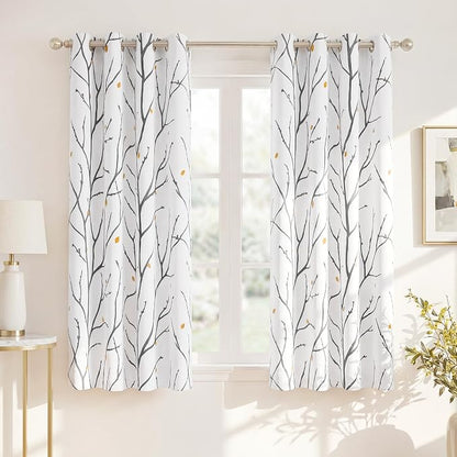 NICETOWN White Curtains with Grey Twist Branches & Flowerrain Pattern, W52 x L63 by NICETOWN