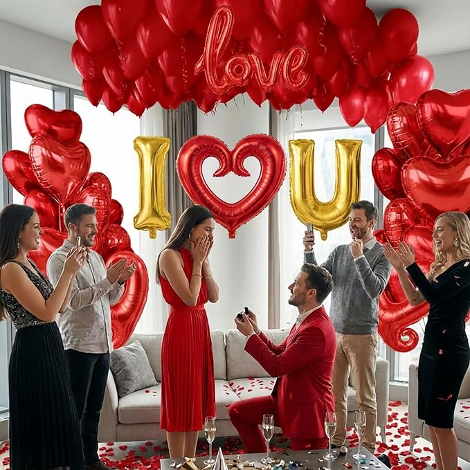I Love You Balloons for Him/Her Balloons Red gold romantic balloon kit - Image 6