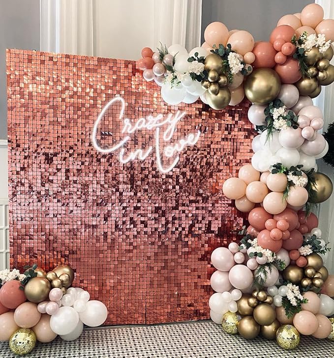 Shimmer Wall Backdrop Rose Gold Wall Panels 24Pcs Square Sequin Shimmer Wall - Image 3