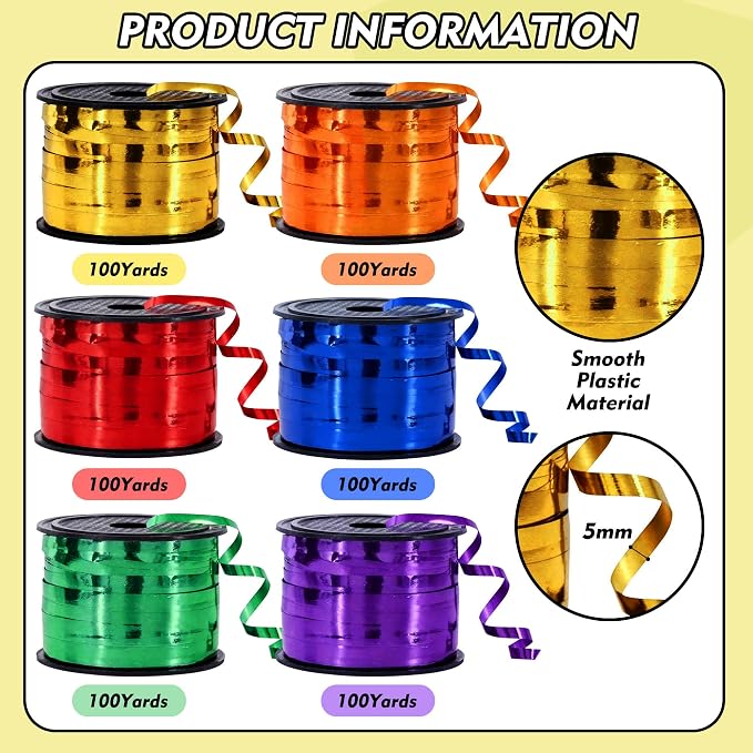 TONIFUL 6 Colors Shiny Rainbow Curling Ribbon Balloon String - Image 2