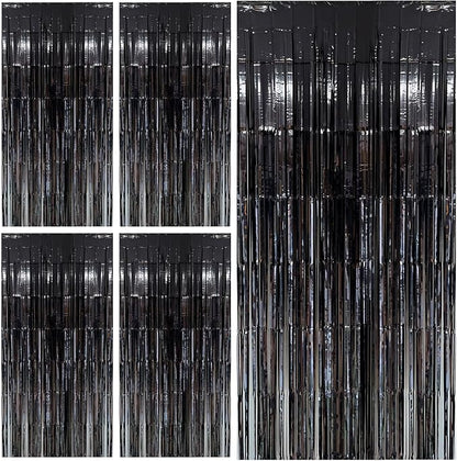 Black Party Streamers Foil Fringe Backdrop Curtains Tinsel Streamers Birthday by BOMSI