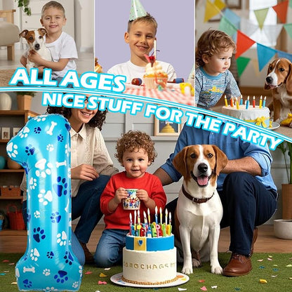 40 Inch Blue Dog Paw Birthday Balloons, Number 1 Balloons - Image 5