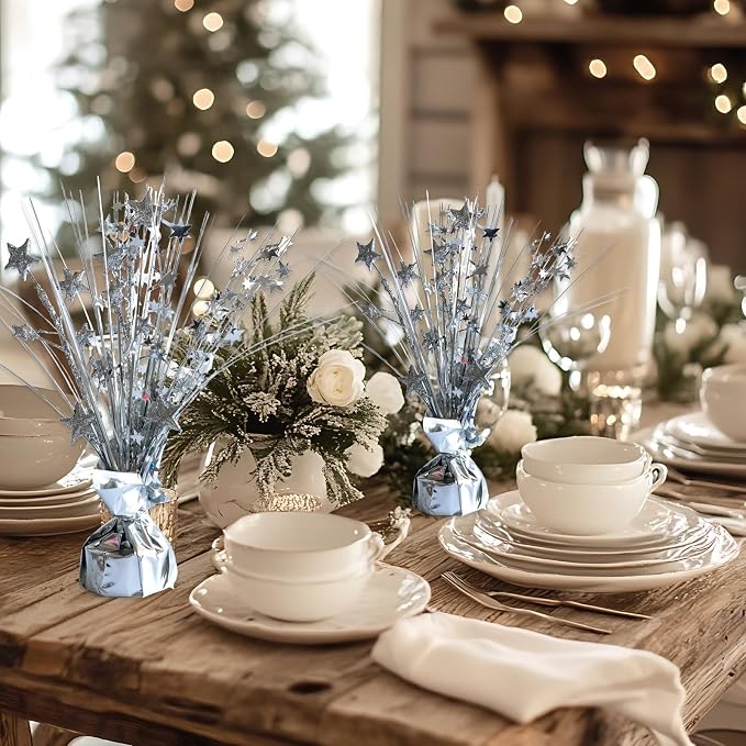 12 Pack Metallic Sliver Foil Spray Centerpieces Stars Brust Table Centerpieces - Image 5