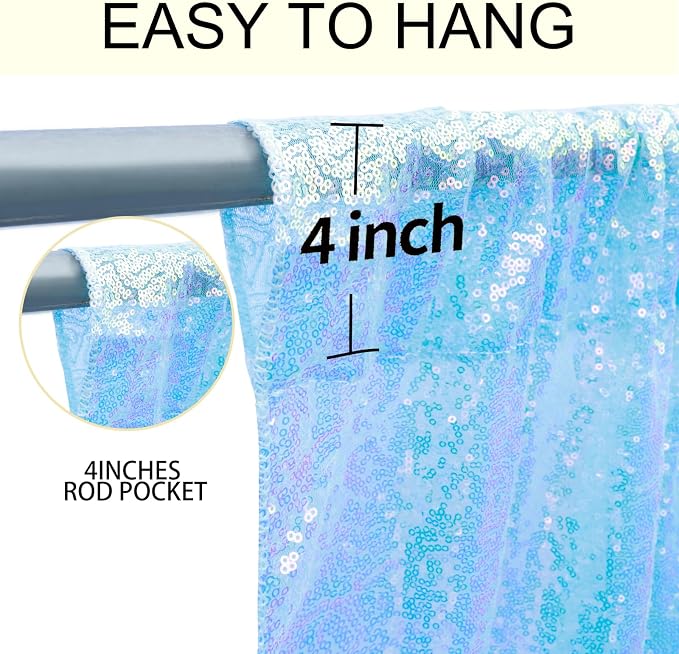 2×8FT-2PCS Mermaid Blue Sequin Backdrop Curtains Panels, Photography Backdrop - Image 5