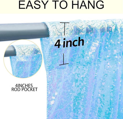 2×8FT-6PCS Mermaid Blue Sequin Backdrop Curtains Panels, Photography Backdrop - Image 5