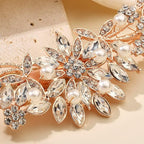 Rose Gold Crystal and Pearl Bridal Hair Clip Floral Hair Accessory Wedding Hair Comb For Women and Bride