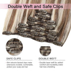 Pro2.0 Clip in Hair Extensions Real Human Hair 120g Thick 7pcs Color #8p60 Brown Highlights Platinum Blonde Remy Real Human Hair Extensions Clip ins 14inch Double Weft（#8p60-14inch）