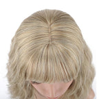 FAELBATY Blond Wig Short Bob Wigs With Air Bangs Shoulder Length Women's Wig Curly Wavy Synthetic Cosplay Wig for Girl Costume Wigs Mix Khaki Blonde Gold Color