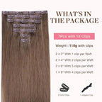 GOO GOO Clip in Hair Extensions Real Human Hair, Remy Human Hair Extensions Clip ins for Women, Natural Human Hair, 22inch 110g 7Pcs, 5 Light Ash Brown