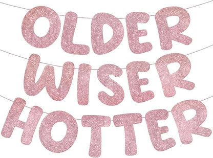 Fulmoon Set of 3 Pre Strung Older Wiser Hotter Glitter Banner Funny Birthday by Fulmoon