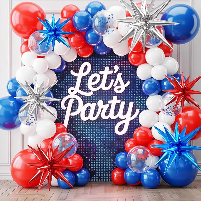 Red Blue Silver Star Balloons, 22/27 Inch Blue and Red Silver Star Shaped - Image 5