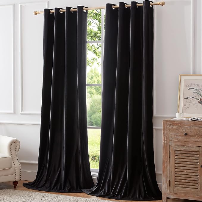 Velvet Black Grommet Blackout Curtains 84 inch Length - Image 7