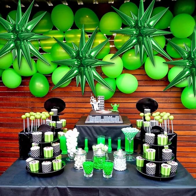 TONIFUL 4 Pcs Explosion Star Balloons Green Foil Balloon Party Decorations | 22 - Image 4