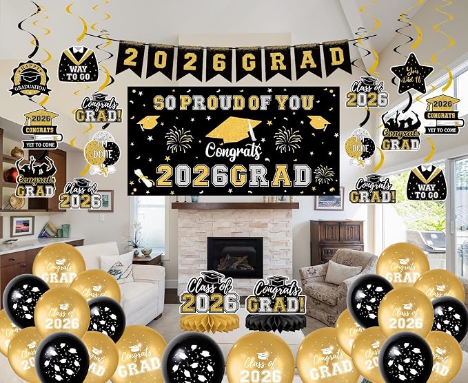 59Pcs Graduation Decorations 2026 Backdrop Balloons Banner Centerpiece Hanging - Image 5