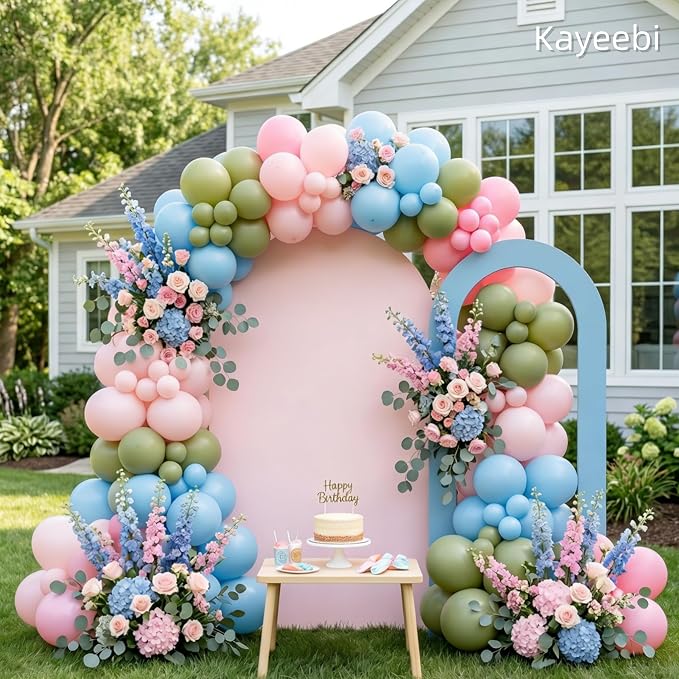 Blue Pink Green Balloons Dusty Green Blue Light Pink Latex Balloons 12inch Mist - Image 6