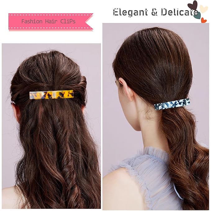 2 Pcs Hair Barrettes for Women Medium French Design Barrette clips Acetate Tortoise Shell Hair Clips for Thin Fine Hair