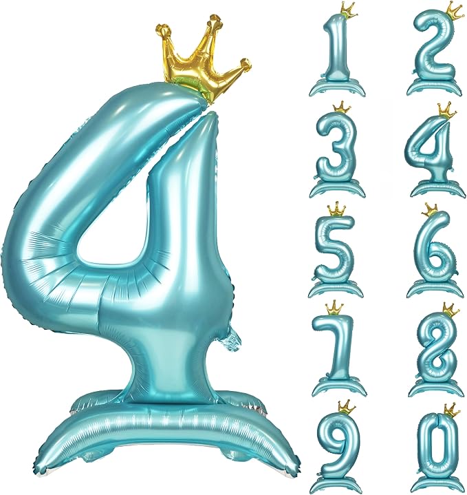 Blue Crown Number 4 Foil Balloon Standing Blue digital 4 Foil Balloon | by YOIOZAIZAI