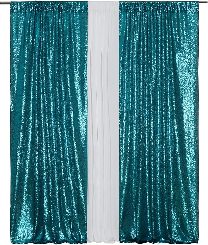 Eternal Beauty Teal 3mm Sequin Backdrop 2x8 Ft 2 Pack Wedding | Dense Sparkle - Image 4