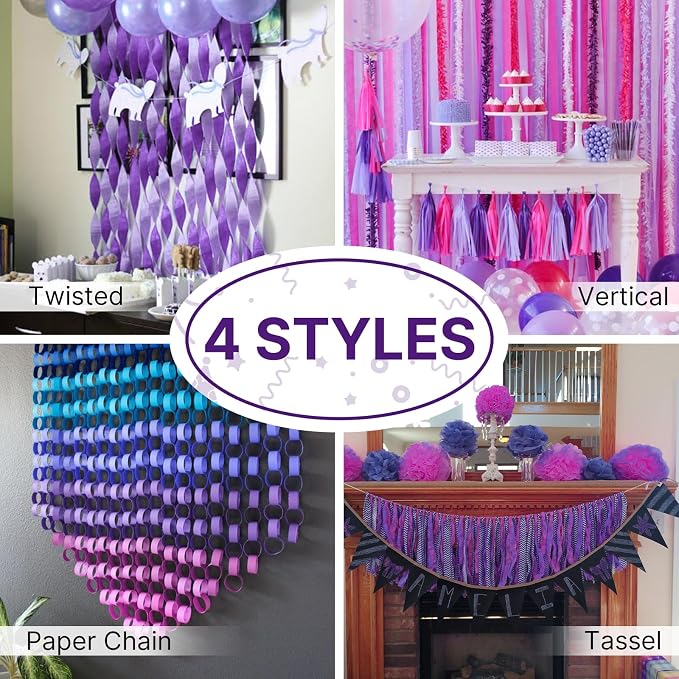 PartyWoo Silver Purple Lilac White Crepe Paper Streamers 6 Rolls 492 FT | - Image 5