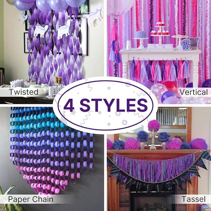 PartyWoo Silver Purple Lilac White Crepe Paper Streamers 6 Rolls 492 FT | - Image 5