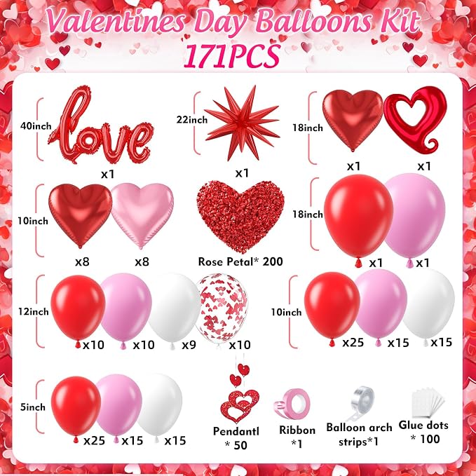 171pcs Valentines Day Balloons Garland Arch Kit - Image 2