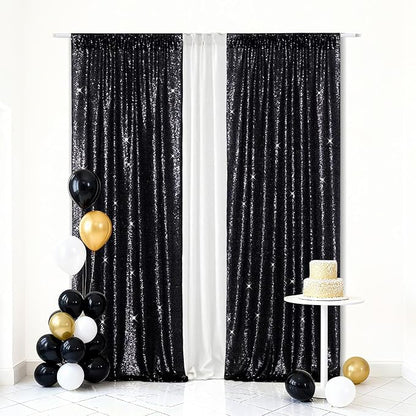 Eternal Beauty Black 3mm Sequin Backdrop 2x8 Ft 2 Pack Wedding | Dense Sparkle by EternalBeauty