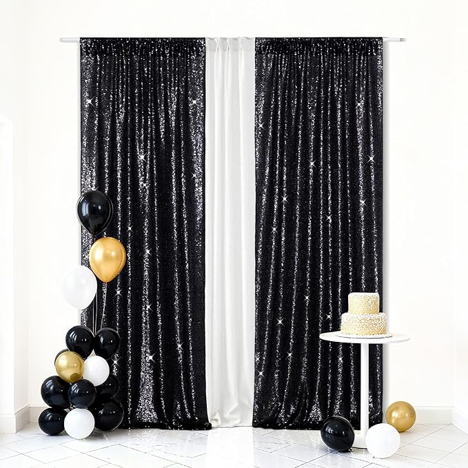 Eternal Beauty Black Sequin Backdrop Curtains, 4 Panels 2x8FT | 3mm Sparkle - Image 4