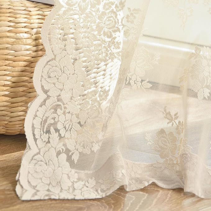 Kotile Beige Floral Lace Curtains - Image 7