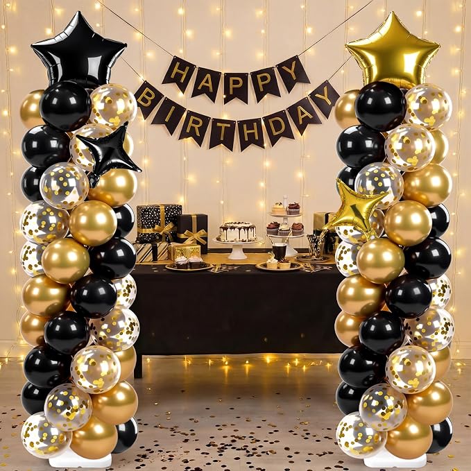 Skylety 2 Sets Black and Gold Balloon Column Stand Kit Adjustable Black Gold - Image 7