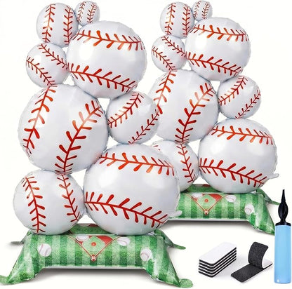 Giant 43-Inch Self-Standing Baseball Foil Balloons 2-Pack, Reusable 3D Mylar by Unknown